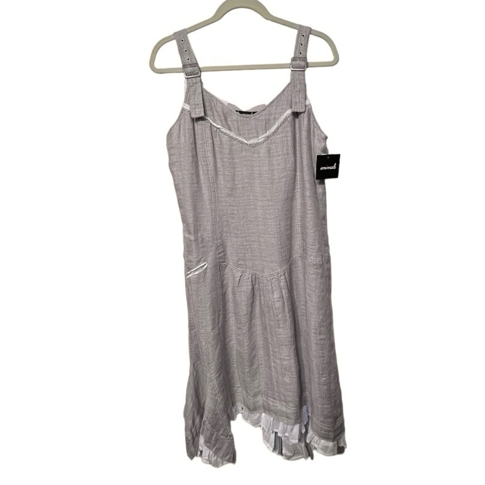 Animale By Jacques Ruc Linen Jumper Overall Dress Asymmetrical Hem Lagenlook